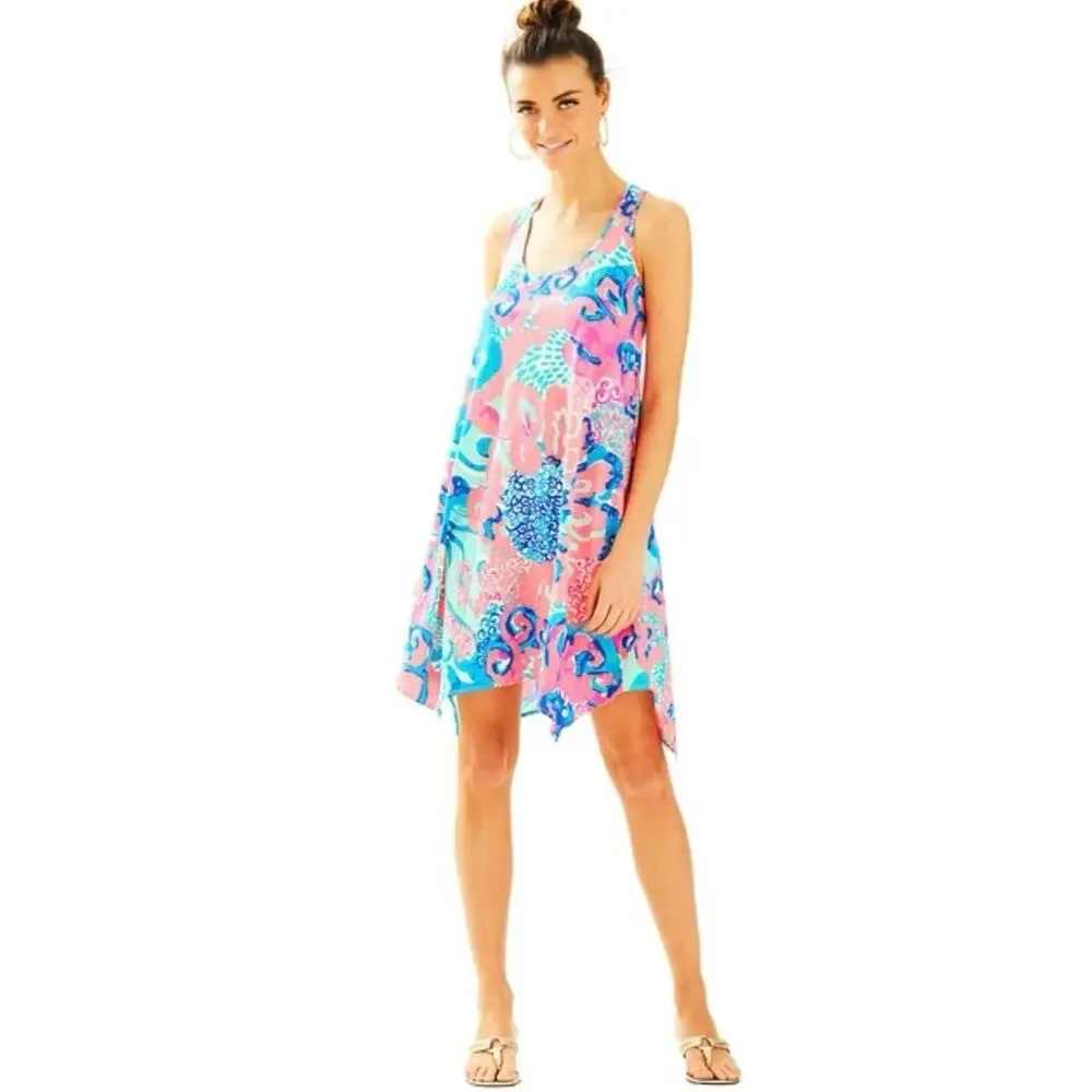Lilly Pulitzer Melle Dress XS Coral Reef IM SO JELLY Pink Blue